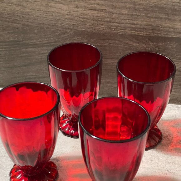 Vintage New Martinsville Janice Ruby Red Set of 4 Depression Water Glasses 8oz. - Picture 2 of 7